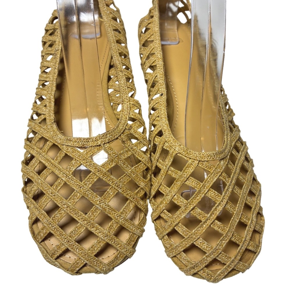Mango Woven Lattice Ballet Flats Golden Tan Square Toe Shoes EU 37 - Picture 6 of 7